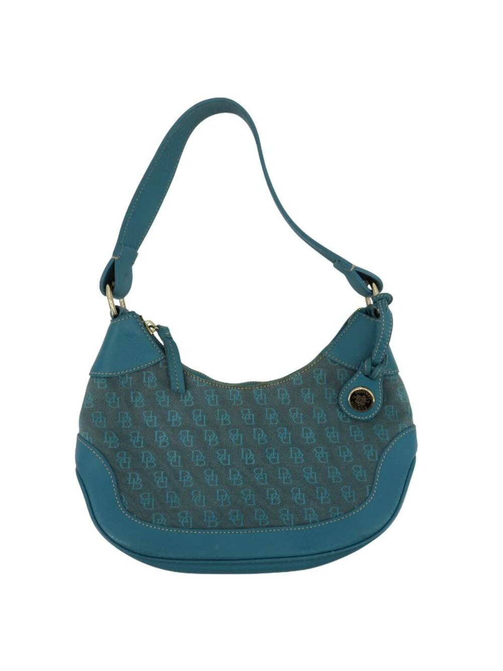 Dooney and Bourke Signature DB Logo Jacquard Hobo Shoulder Bag Blue Leather Y2K